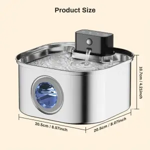 3L 5V Rechargeable Stainless Steel Pet Water Fountain  Sensor Dispenser